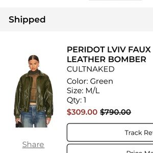 CULTNAKED Peridot Faux Leather Bomber Jacket